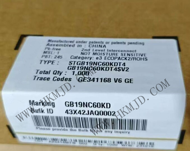 意法半導(dǎo)體功率晶體管_STGB19NC60KDT4_短路保護(hù)IGBT 20 A、600 V