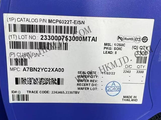 放大器 IC MCP6022T-E/SN 軌至軌輸入/輸出，10 MHz 運(yùn)算放大器