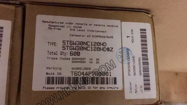 ST TO-247-3 | STGW30NC120HD：N溝道1200 V、30 A超快PowerMESH IGBT